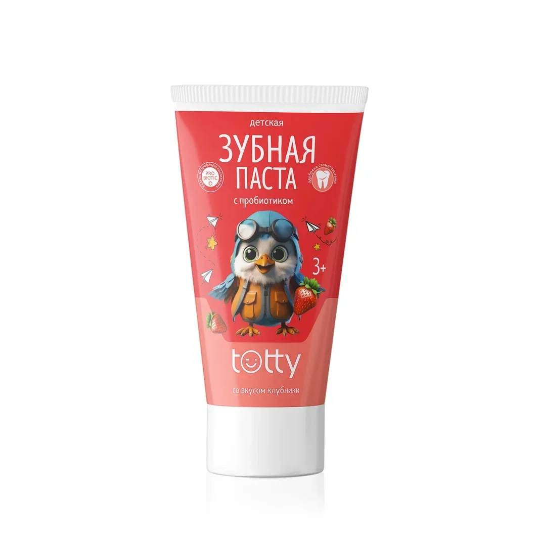 Детская зубная паста TOTTY с пробиотиком со вкусом клубники 3+, 50 мл