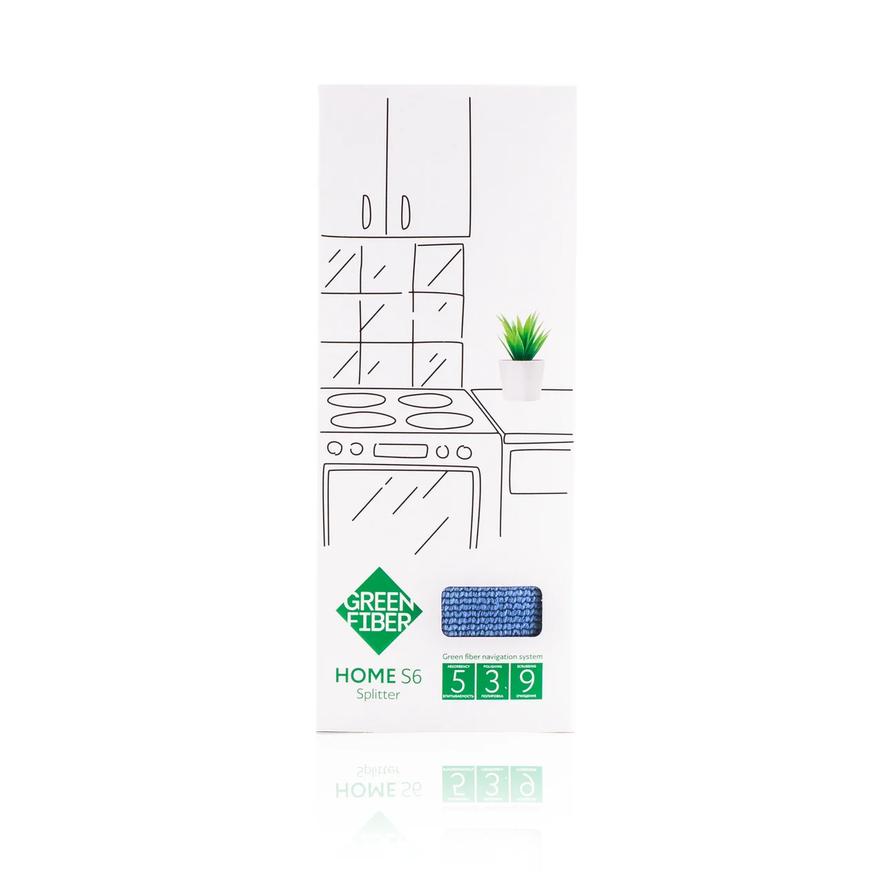 Спонж Сплиттер Green Fiber HOME S6 двусторонний для очищения и впитывания, голубой