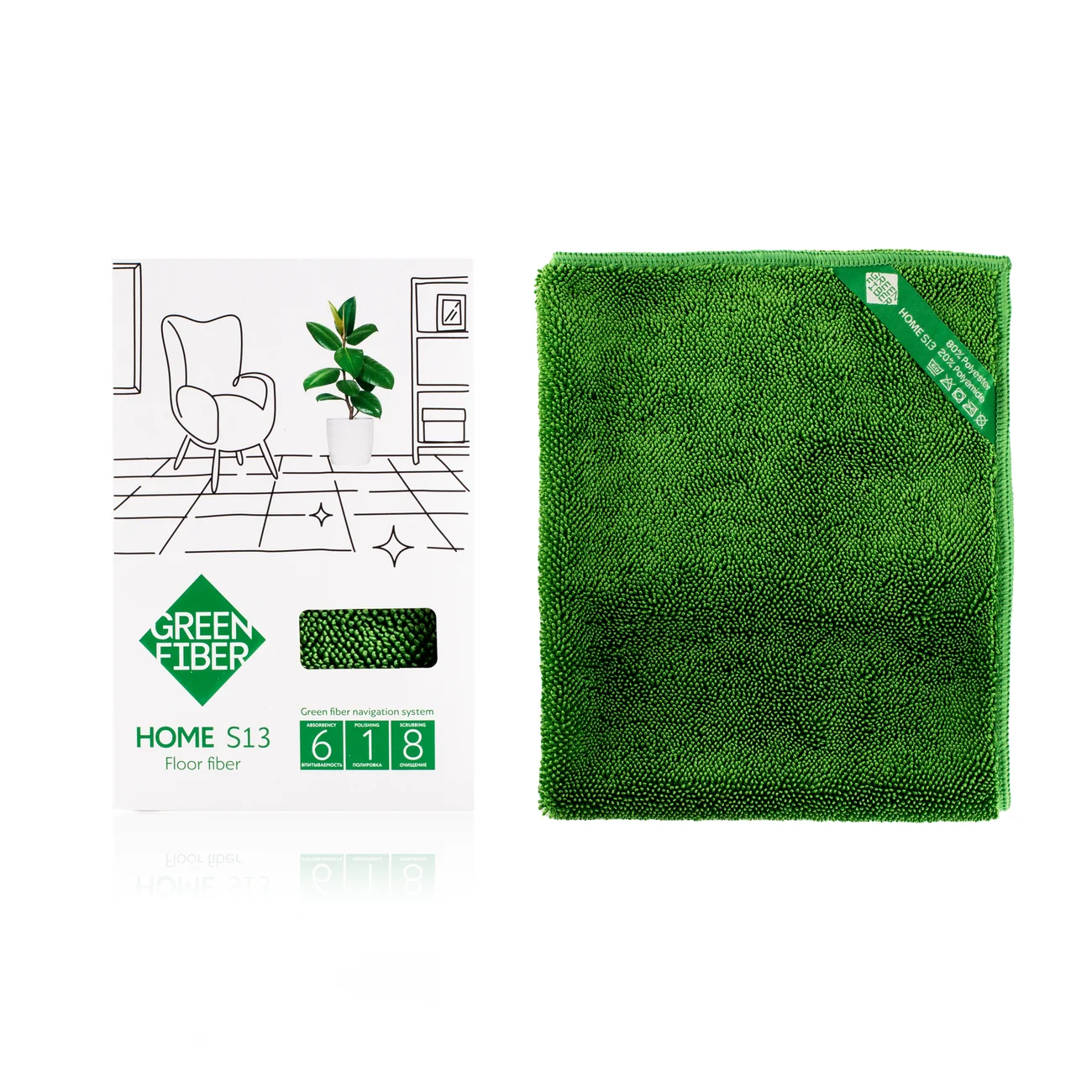 Файбер Твист для пола Green Fiber HOME S13, зеленый