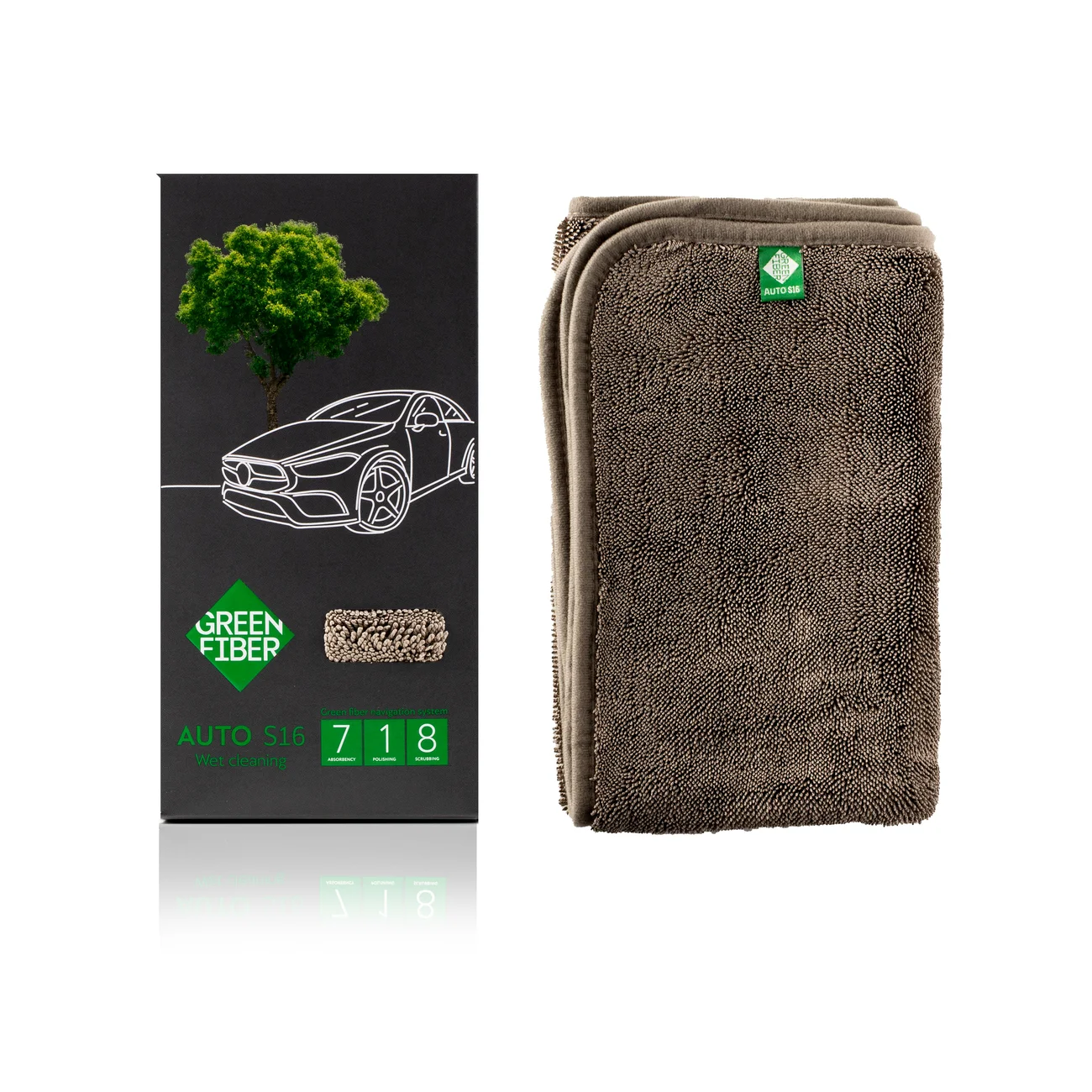 Автополотенце для влажной уборки Green Fiber AUTO S16, серое
