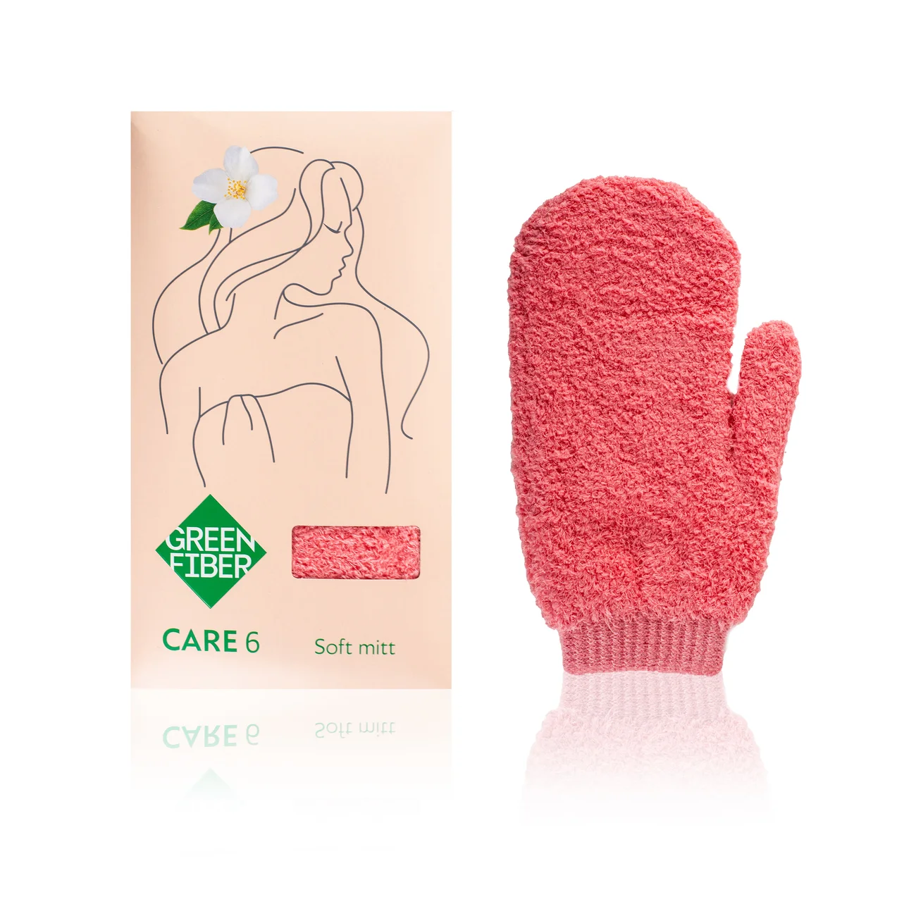 Мочалка мягкая Green Fiber CARE 6, коралловая