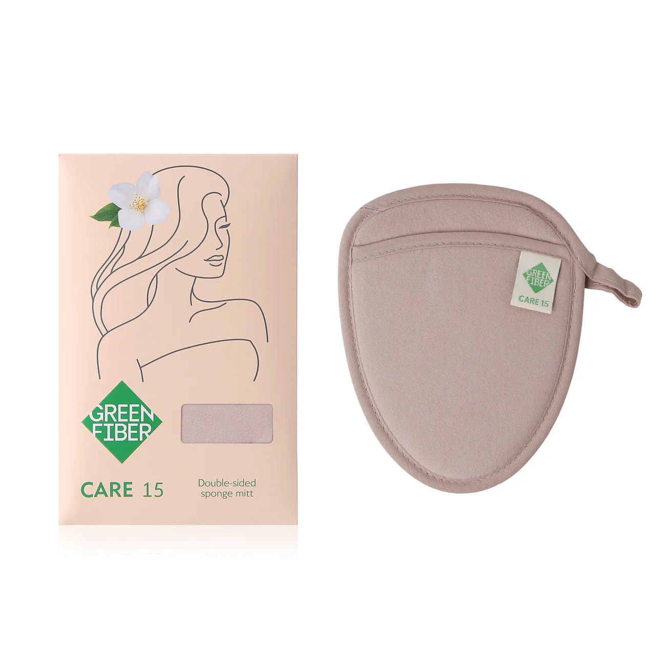 Мочалка-спонж двусторонняя Green Fiber CARE 15, бежевая